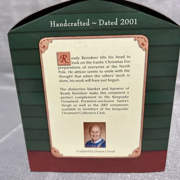 2001 Hallmark Ready Reindeer Keepsake Ornament Detailed Bells Flocking Holiday - Picture 6 of 7